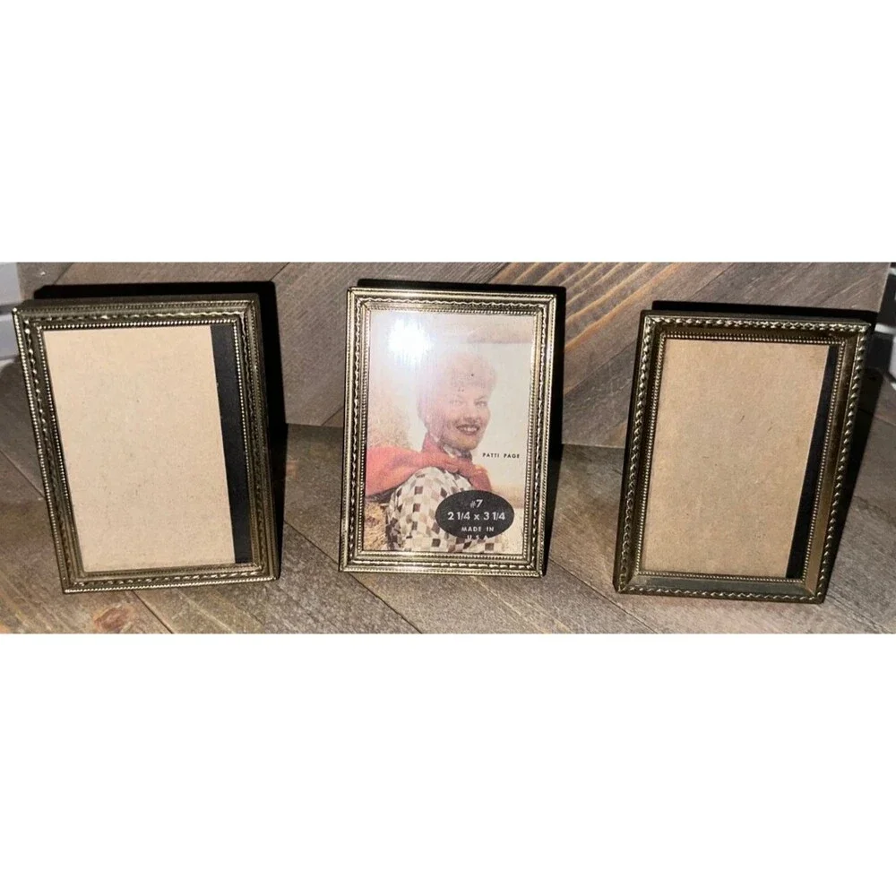 3 Vintage Gold Tone Embossed Metal Picture Frame Small 3x4 Tabletop Display